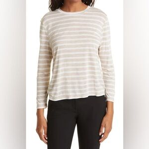 Vince Women’s XL Stripe Bracelet 3/4 Sleeve Crewneck T-Shirt White Cream Top